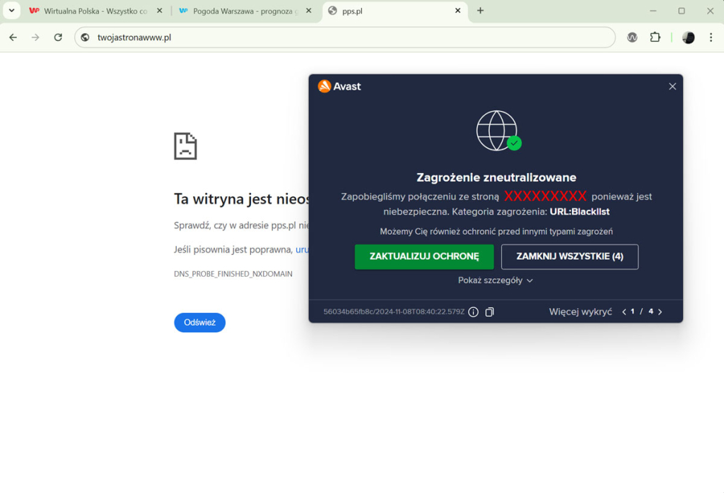 Wirus wordpress - blokada połączenia przez program antywirusowy