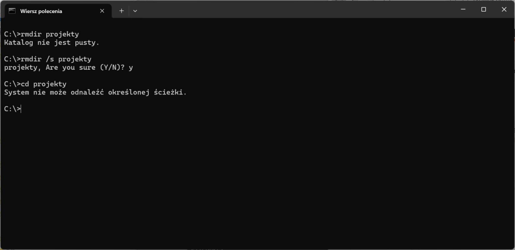 rmdir screen instrukcji